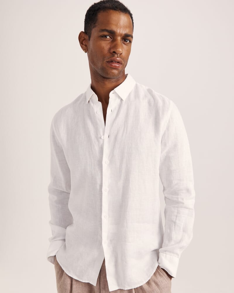 Anderson Long Sleeve Classic Linen Shirt in WHITE