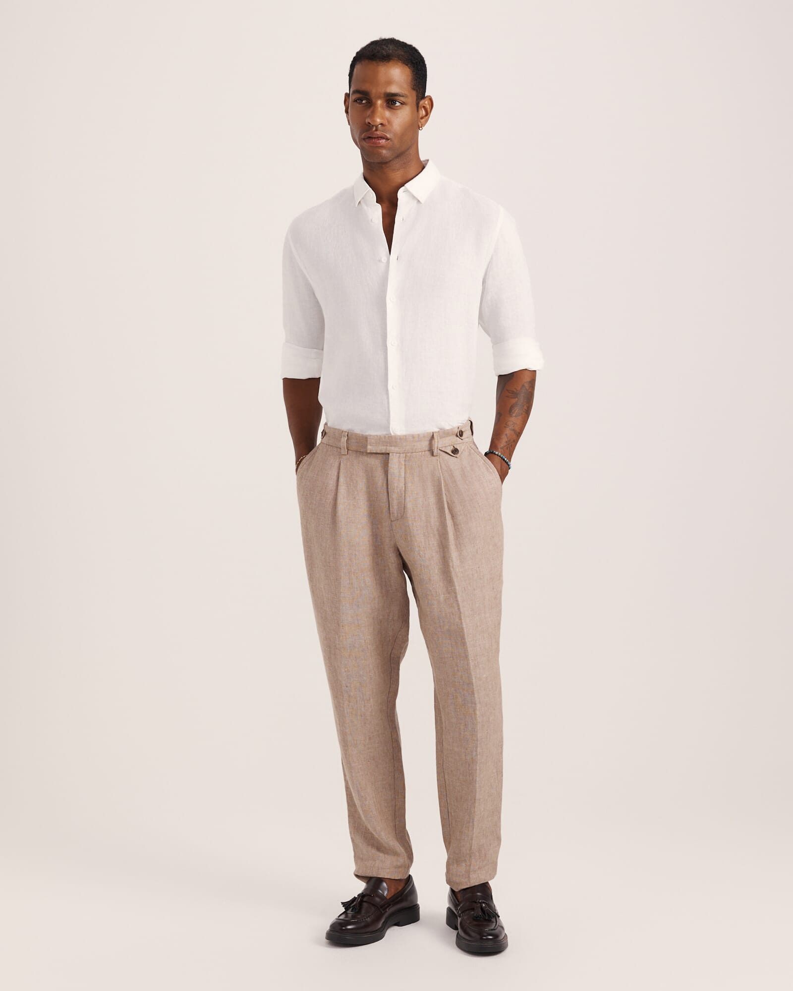 Anderson Long Sleeve Classic Linen Shirt in White - SABA