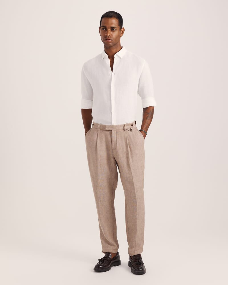 Anderson Long Sleeve Classic Linen Shirt in WHITE