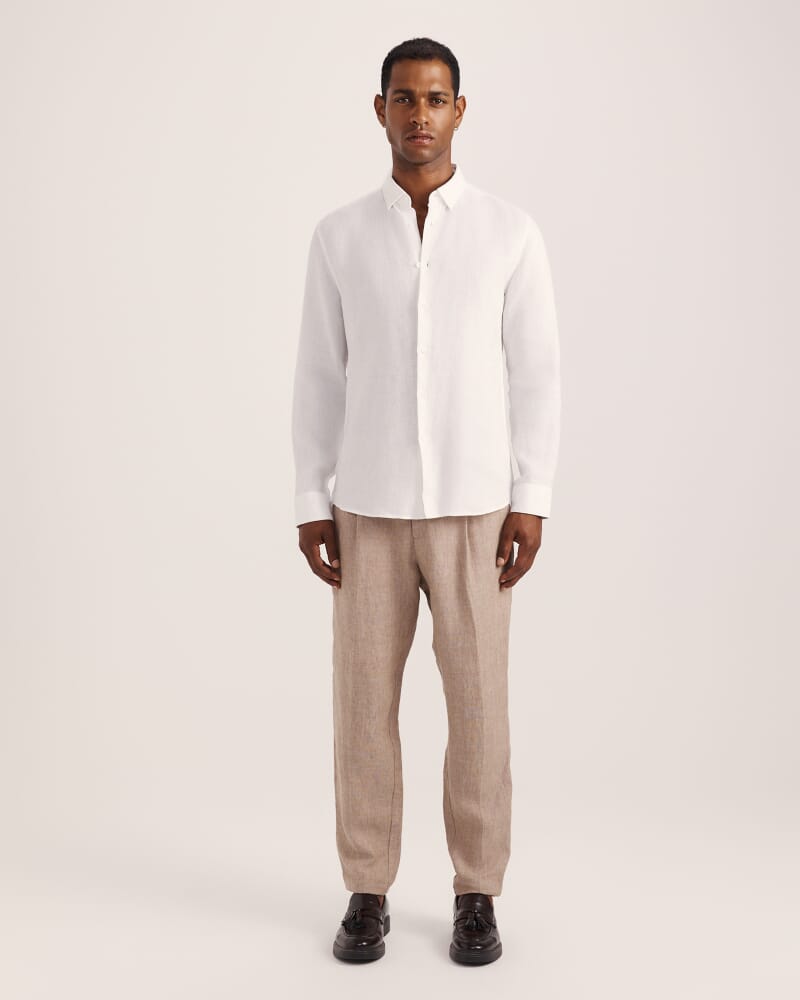 Anderson Long Sleeve Classic Linen Shirt in WHITE