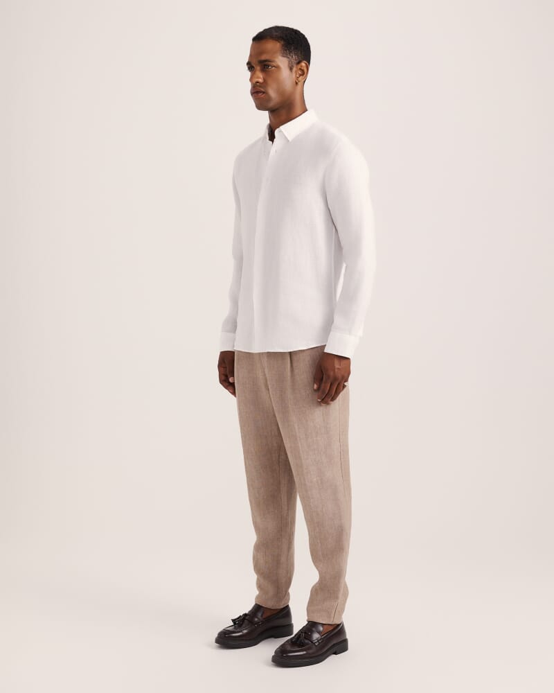 Anderson Long Sleeve Classic Linen Shirt in WHITE