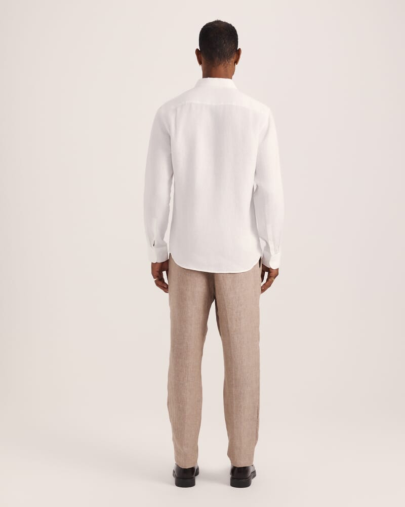 Anderson Long Sleeve Classic Linen Shirt in WHITE