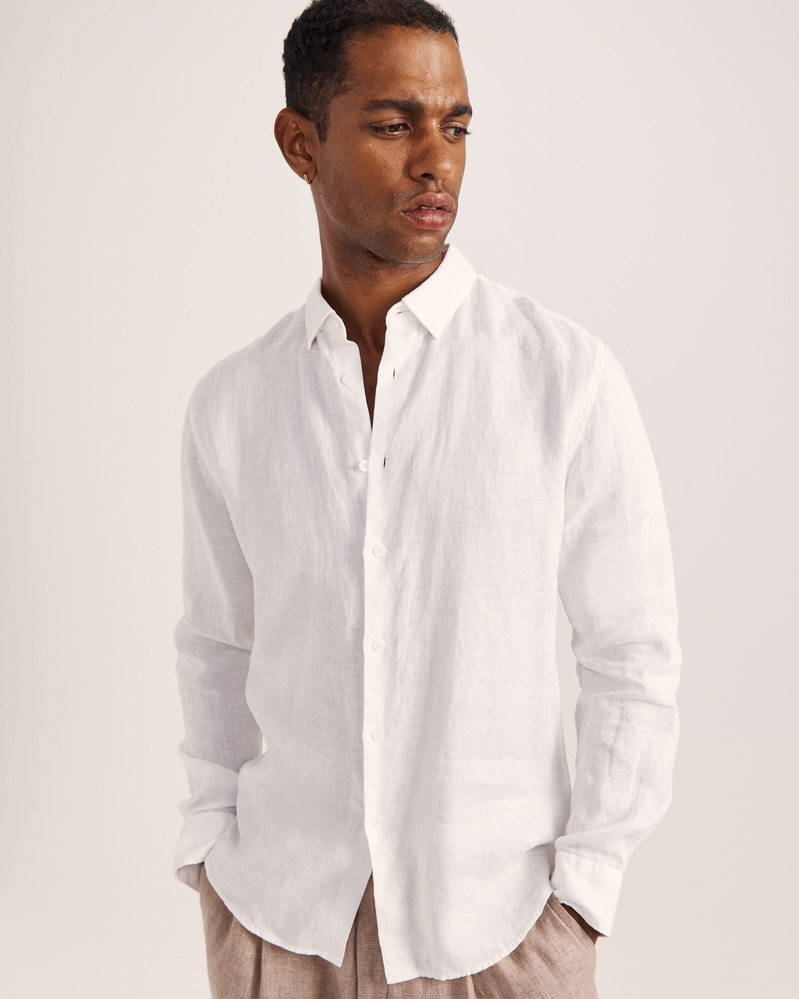 Anderson Long Sleeve Classic Linen Shirt in White - SABA