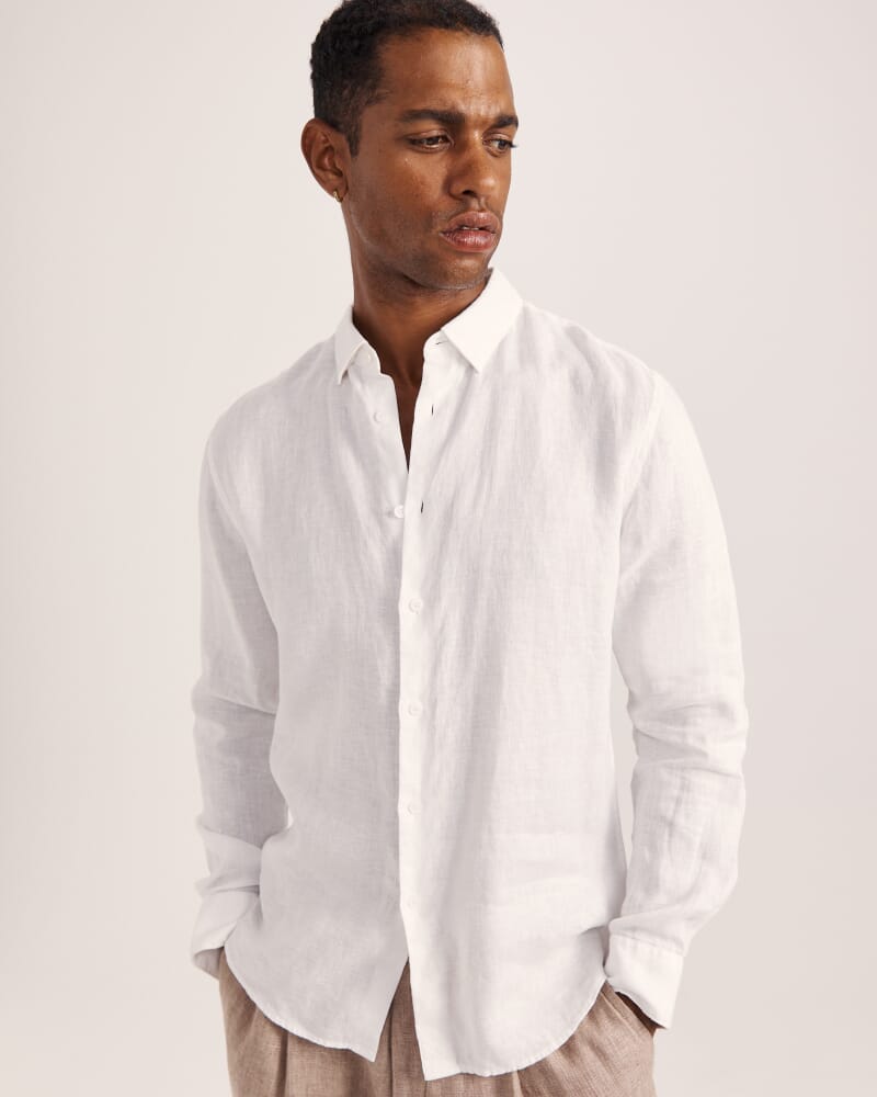Anderson Long Sleeve Classic Linen Shirt in WHITE