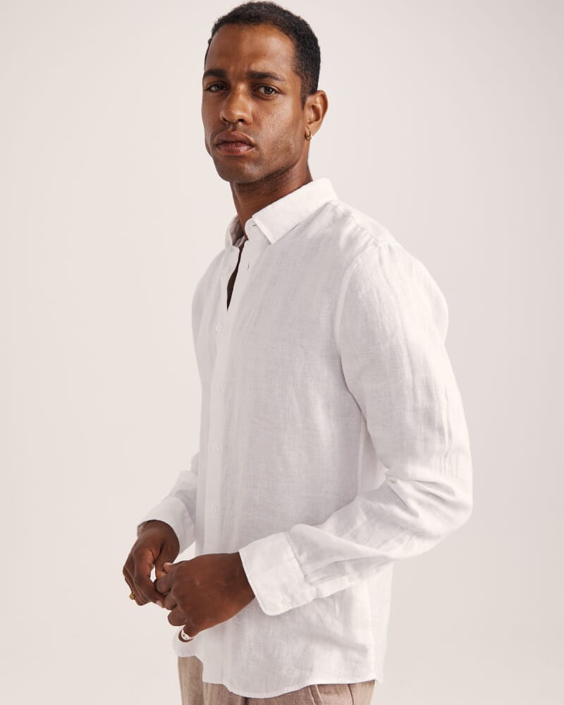 Anderson Long Sleeve Classic Linen Shirt in WHITE