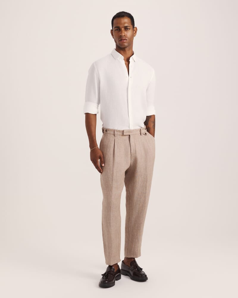 Anderson Long Sleeve Classic Linen Shirt in WHITE