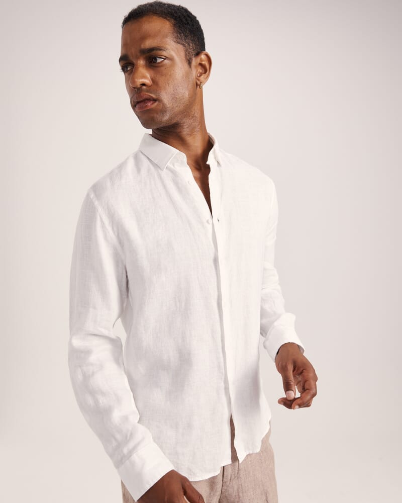 Anderson Long Sleeve Classic Linen Shirt in WHITE
