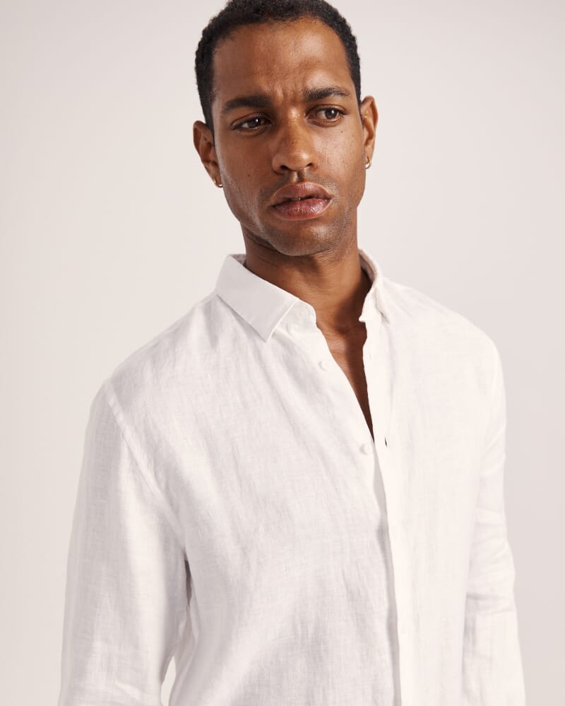 Anderson Long Sleeve Classic Linen Shirt in WHITE