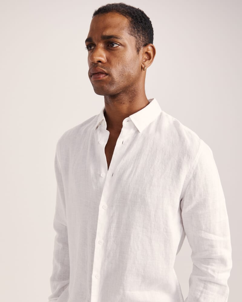 Anderson Long Sleeve Classic Linen Shirt in WHITE