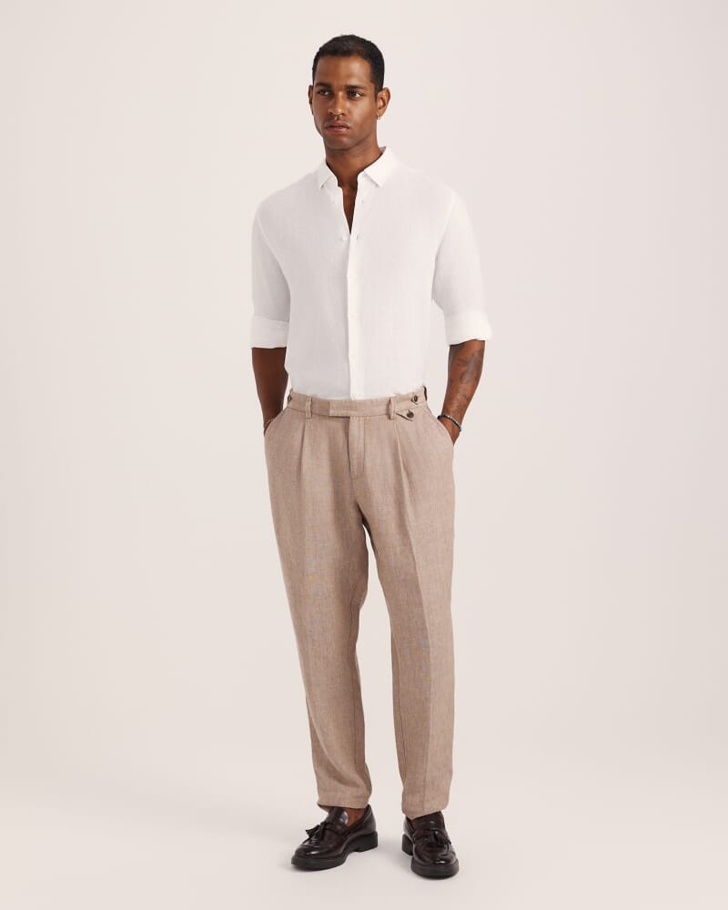 Anderson Long Sleeve Classic Linen Shirt in WHITE