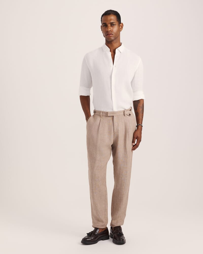 Anderson Long Sleeve Classic Linen Shirt in WHITE