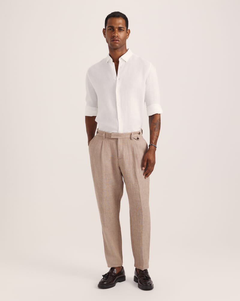 Anderson Long Sleeve Classic Linen Shirt in WHITE