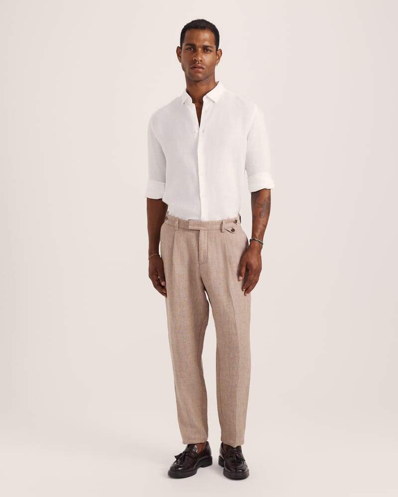 Anderson Long Sleeve Classic Linen Shirt in WHITE