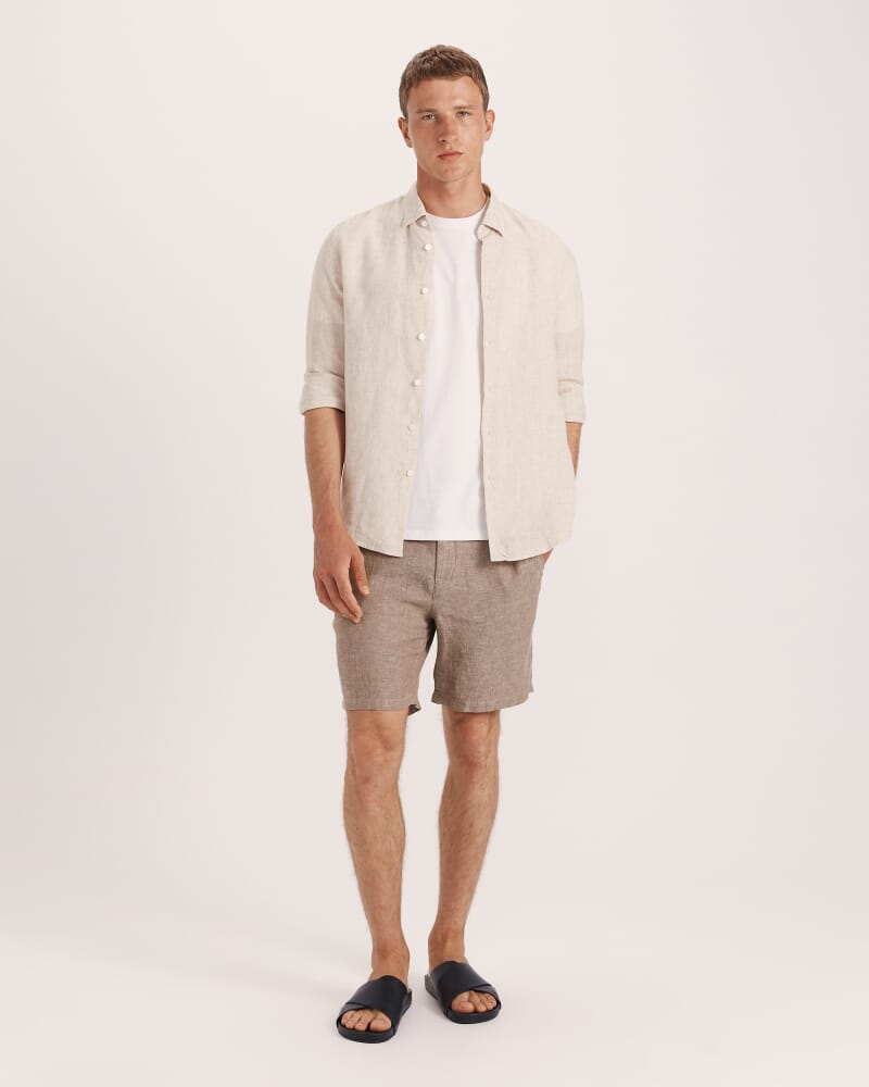 Anderson Classic Yarn Dyed Linen Shirt in SANDSTORM