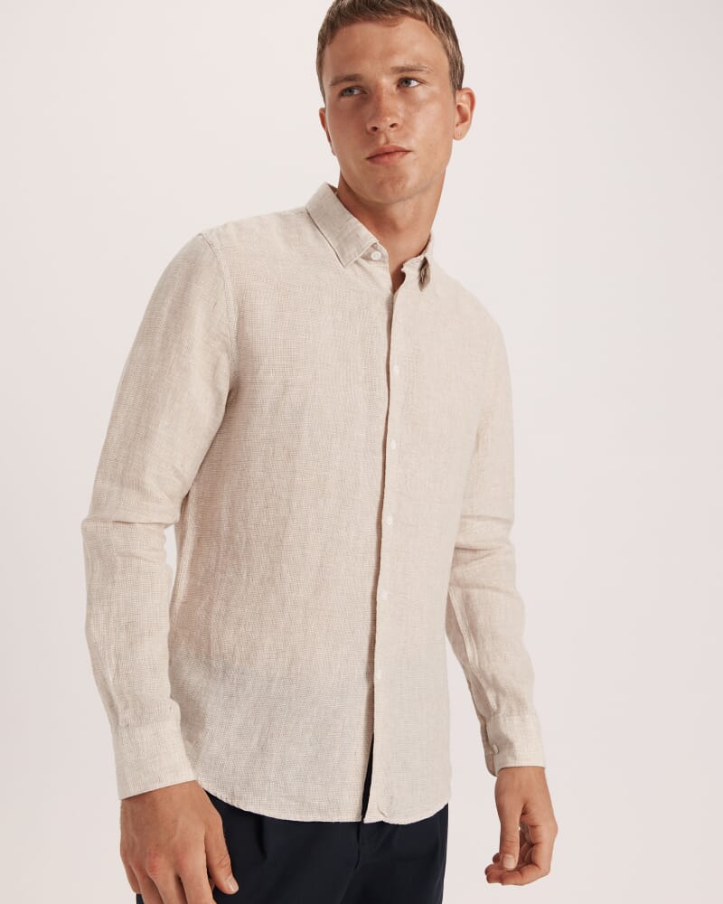 Anderson Classic Yarn Dyed Linen Shirt in SANDSTORM