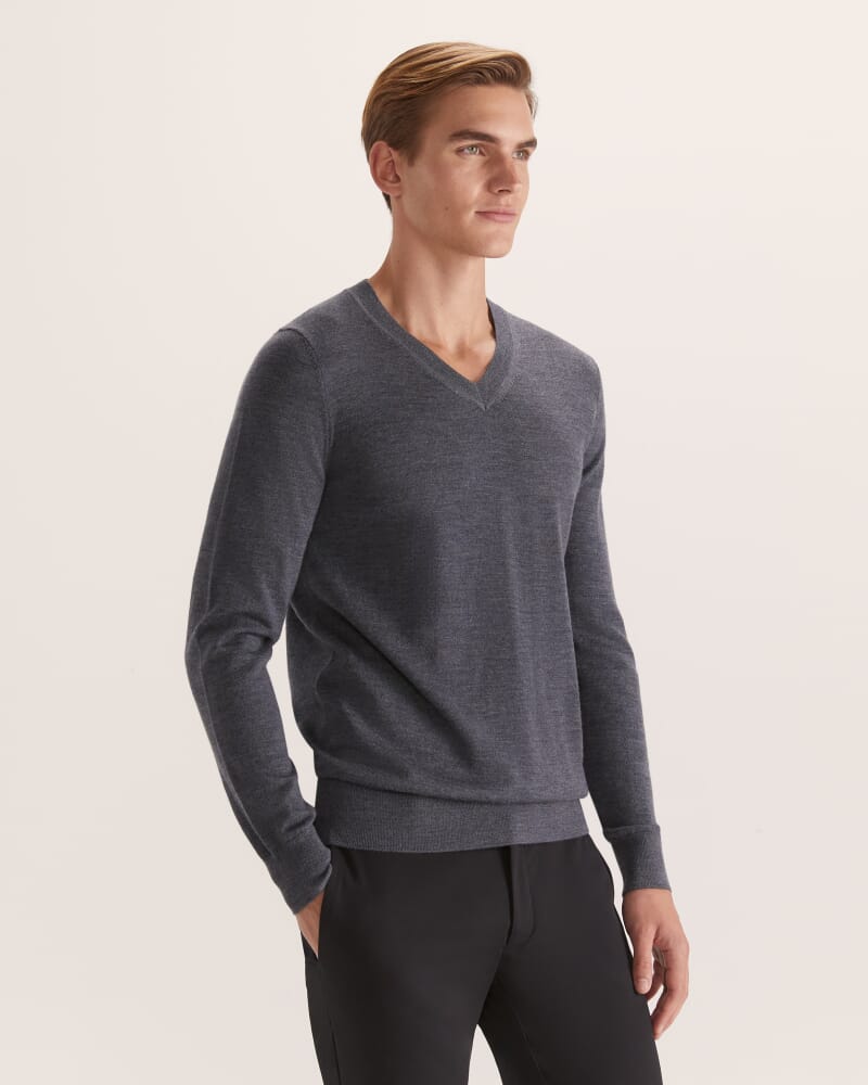 Franklin Merino Wool V Neck Knit in CHARCOAL