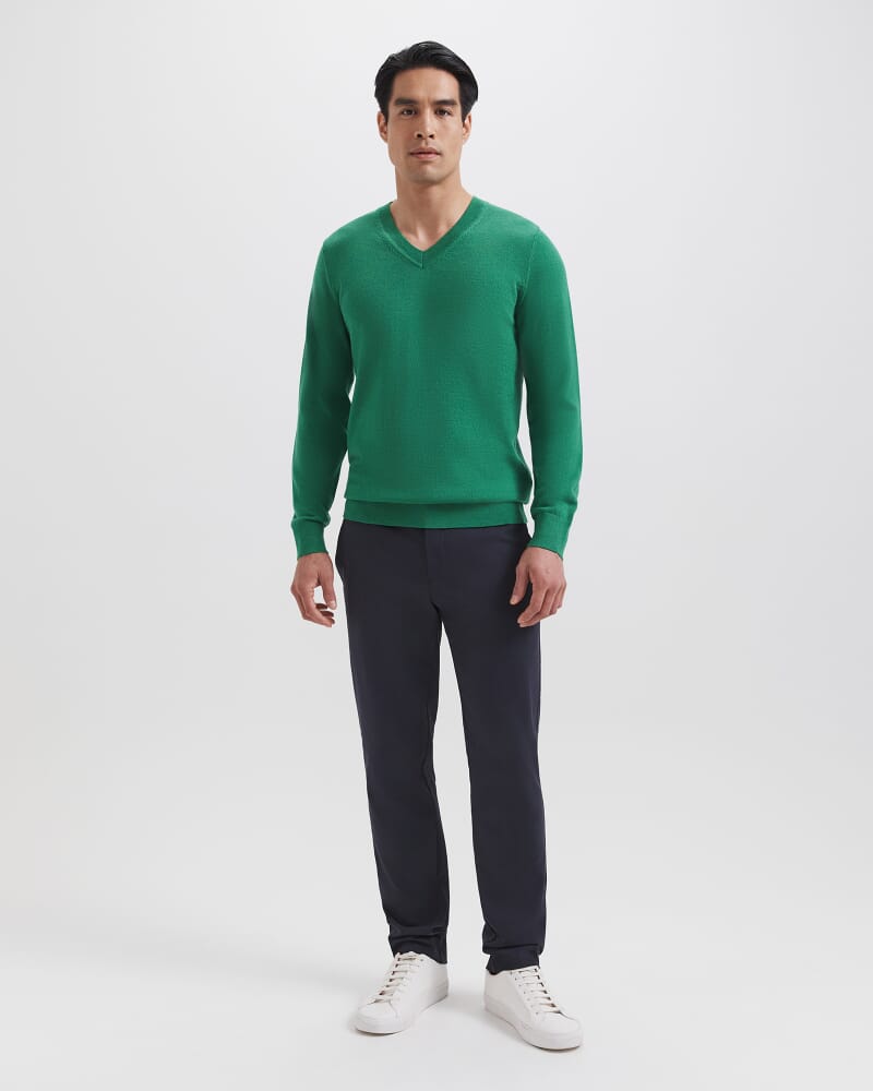 Franklin Merino Wool V Neck Knit in GRASS