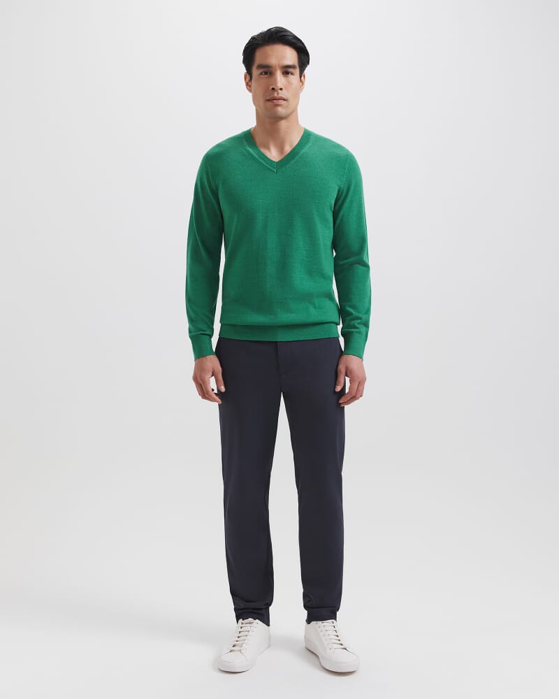 Franklin Merino Wool V Neck Knit in GRASS
