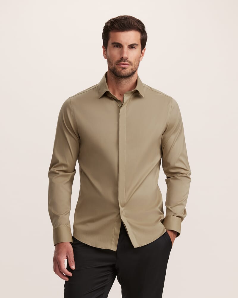 Stretch Poplin Shirt in KHAKI