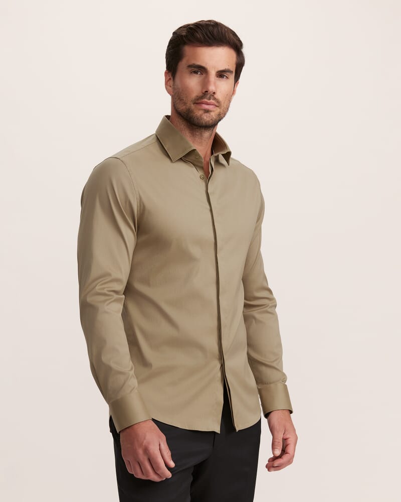 Stretch Poplin Shirt in KHAKI