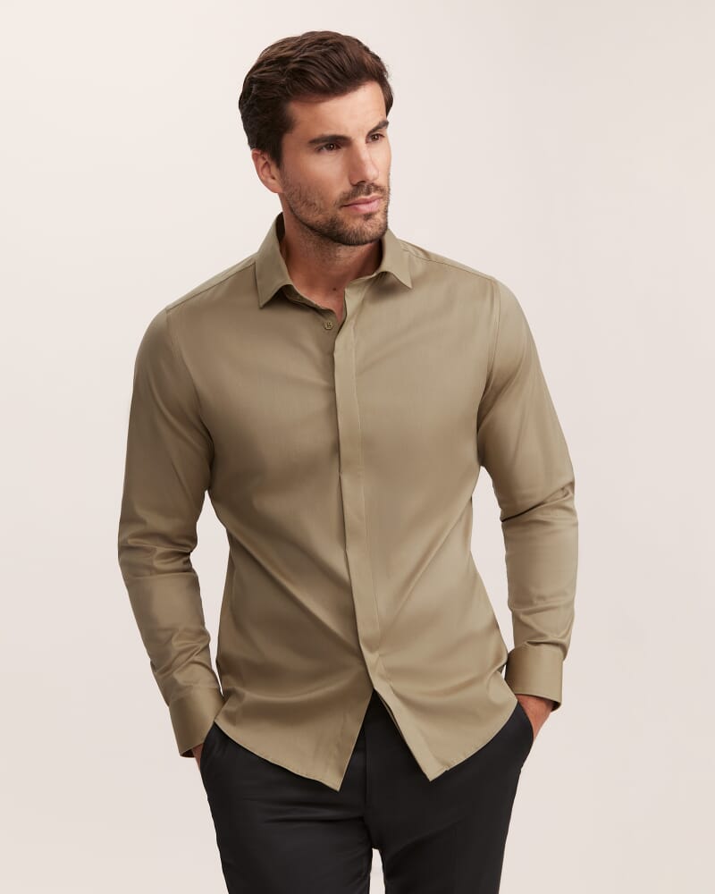 Stretch Poplin Shirt in KHAKI