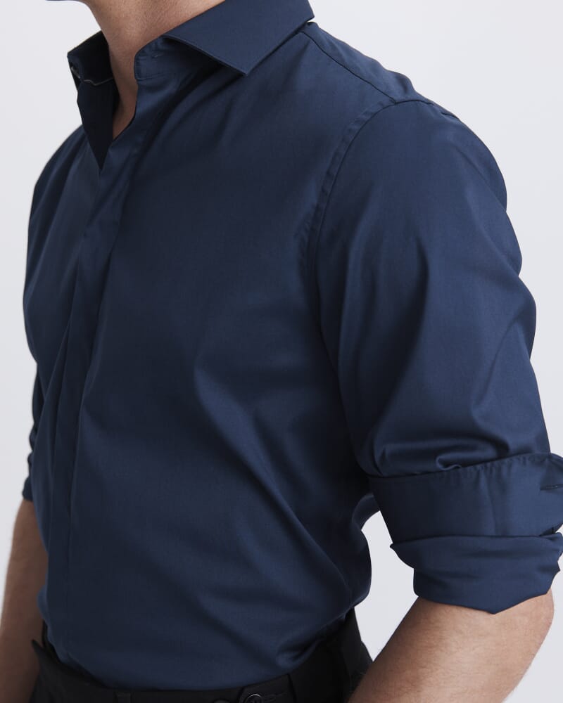 Stretch Poplin Shirt in NAVY