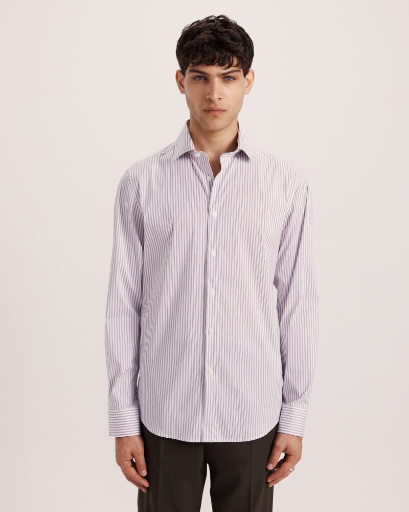 Calvin Long Sleeve Slim Stripe Shirt in LILAC/WHITE