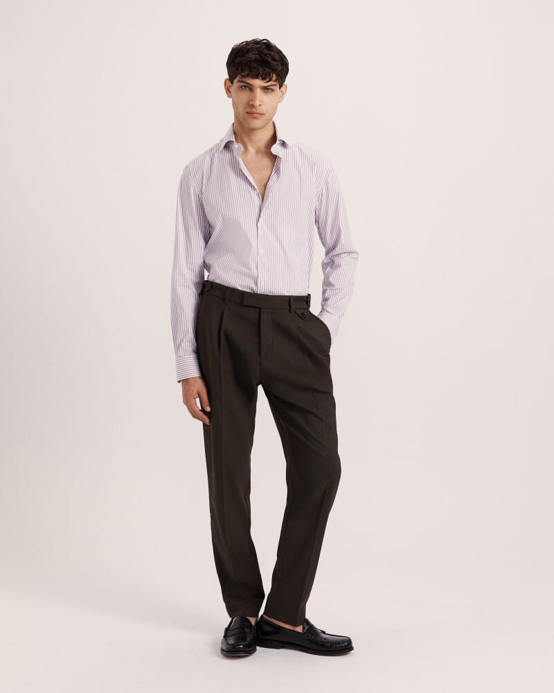 Calvin Long Sleeve Slim Stripe Shirt in LILAC/WHITE