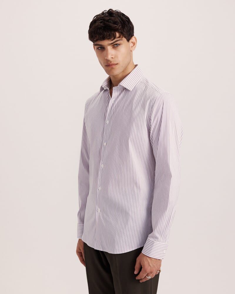 Calvin Long Sleeve Slim Stripe Shirt in LILAC/WHITE