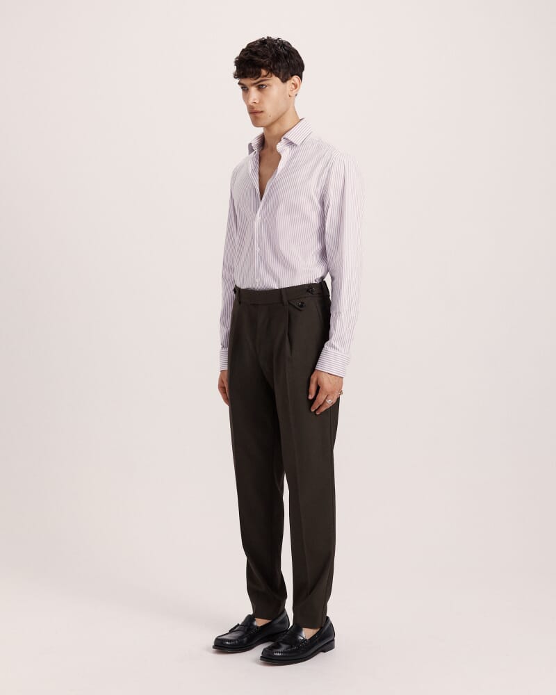 Calvin Long Sleeve Slim Stripe Shirt in LILAC/WHITE