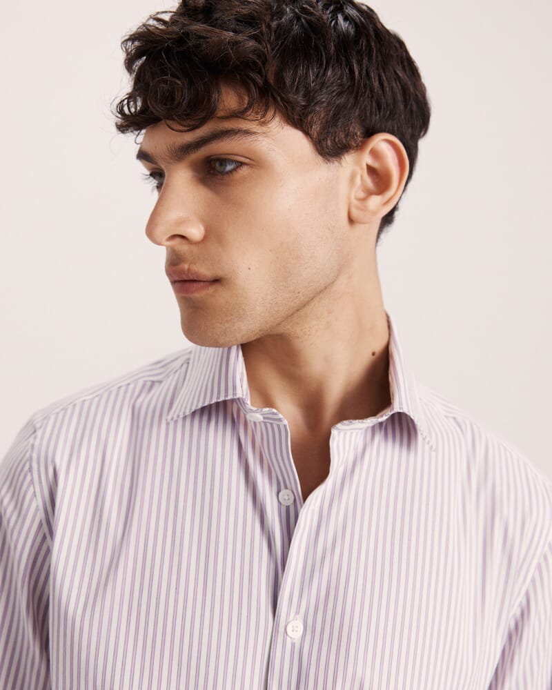 Calvin Long Sleeve Slim Stripe Shirt in LILAC/WHITE