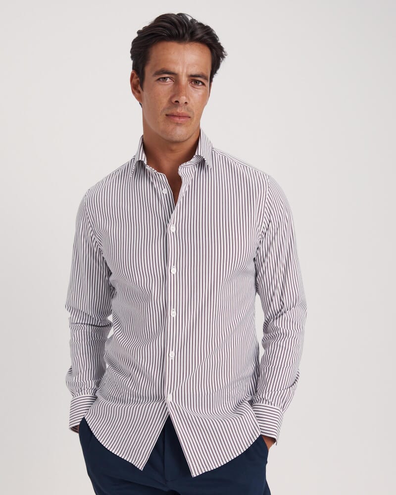 Calvin Long Sleeve Slim Stripe Shirt in MERLOT