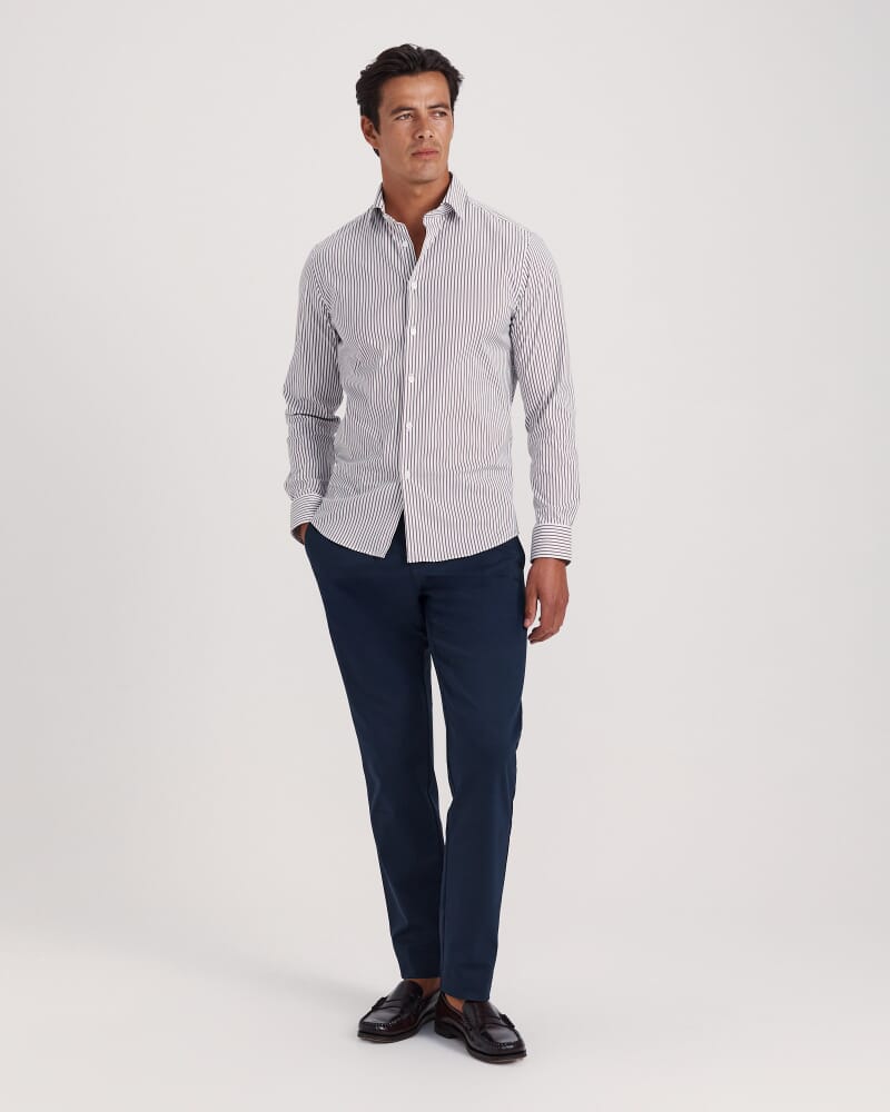 Calvin Long Sleeve Slim Stripe Shirt in MERLOT