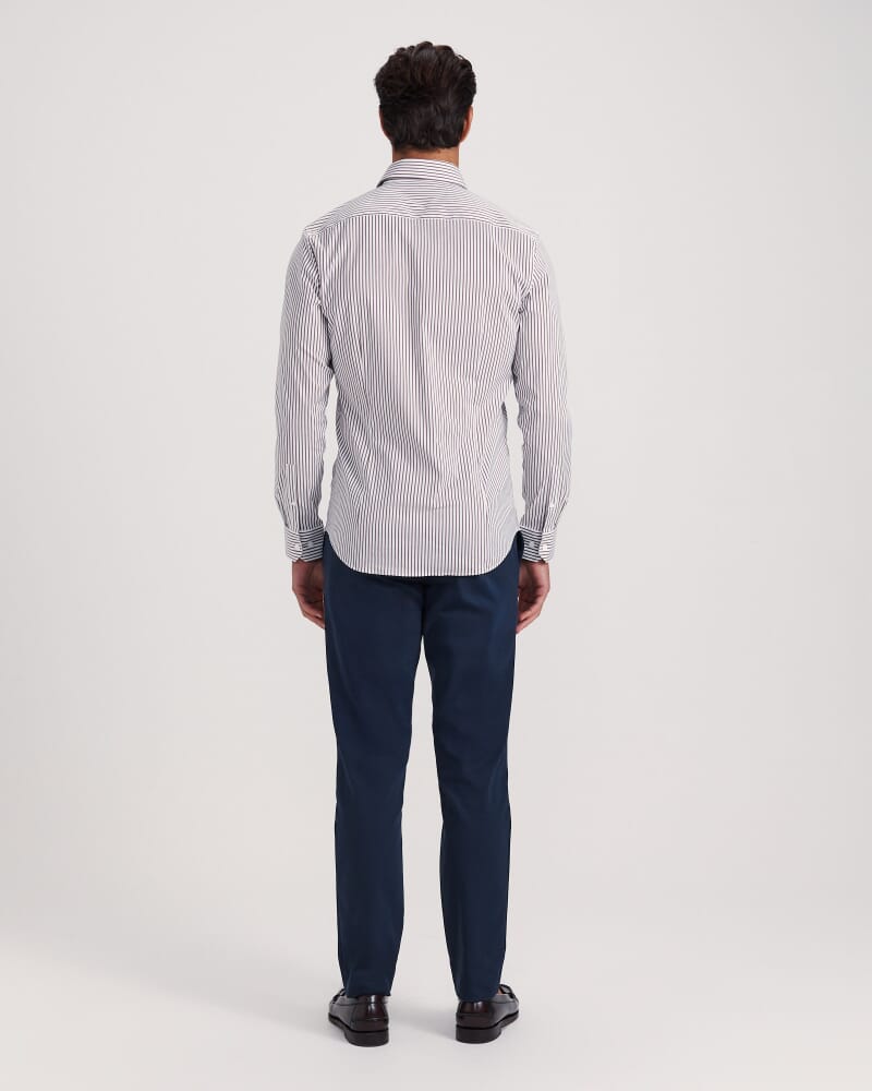 Calvin Long Sleeve Slim Stripe Shirt in MERLOT