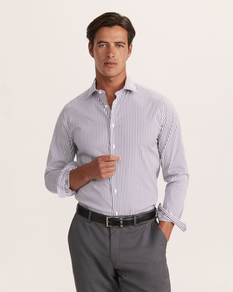 Calvin Long Sleeve Slim Stripe Shirt in NAVY/WHITE