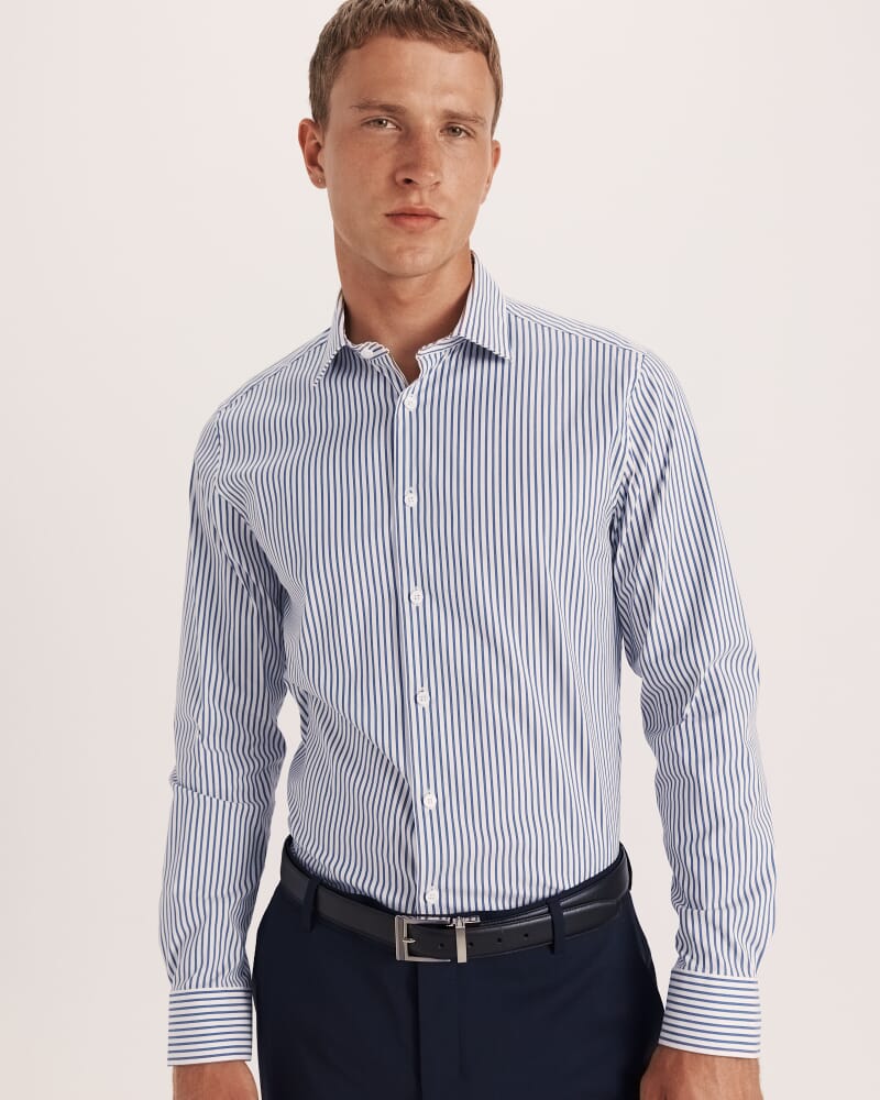 Calvin Long Sleeve Slim Stripe Shirt in NAVY/WHITE