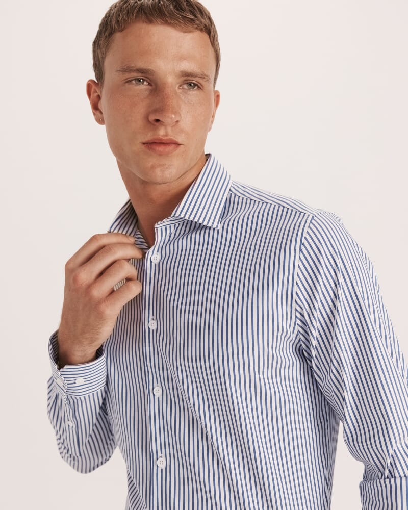 Calvin Long Sleeve Slim Stripe Shirt in NAVY/WHITE