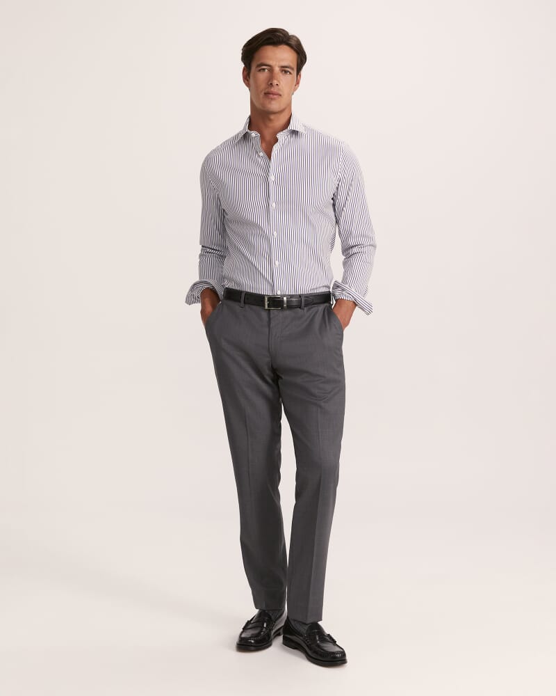 Calvin Long Sleeve Slim Stripe Shirt in NAVY/WHITE