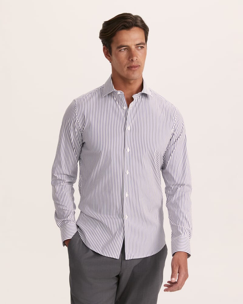 Calvin Long Sleeve Slim Stripe Shirt in NAVY/WHITE