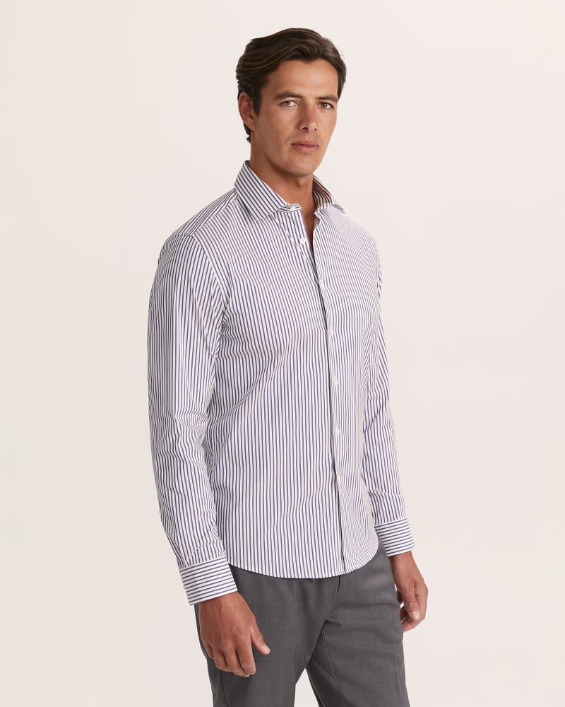 Calvin Long Sleeve Slim Stripe Shirt in NAVY/WHITE