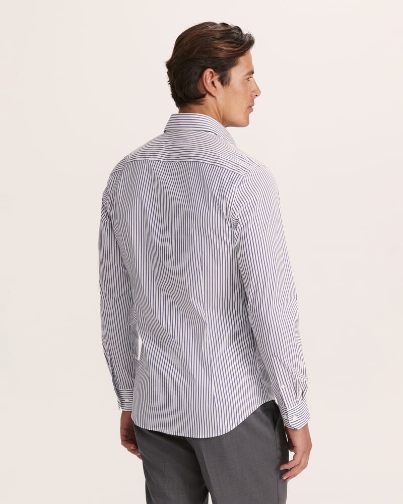 Calvin Long Sleeve Slim Stripe Shirt in NAVY/WHITE