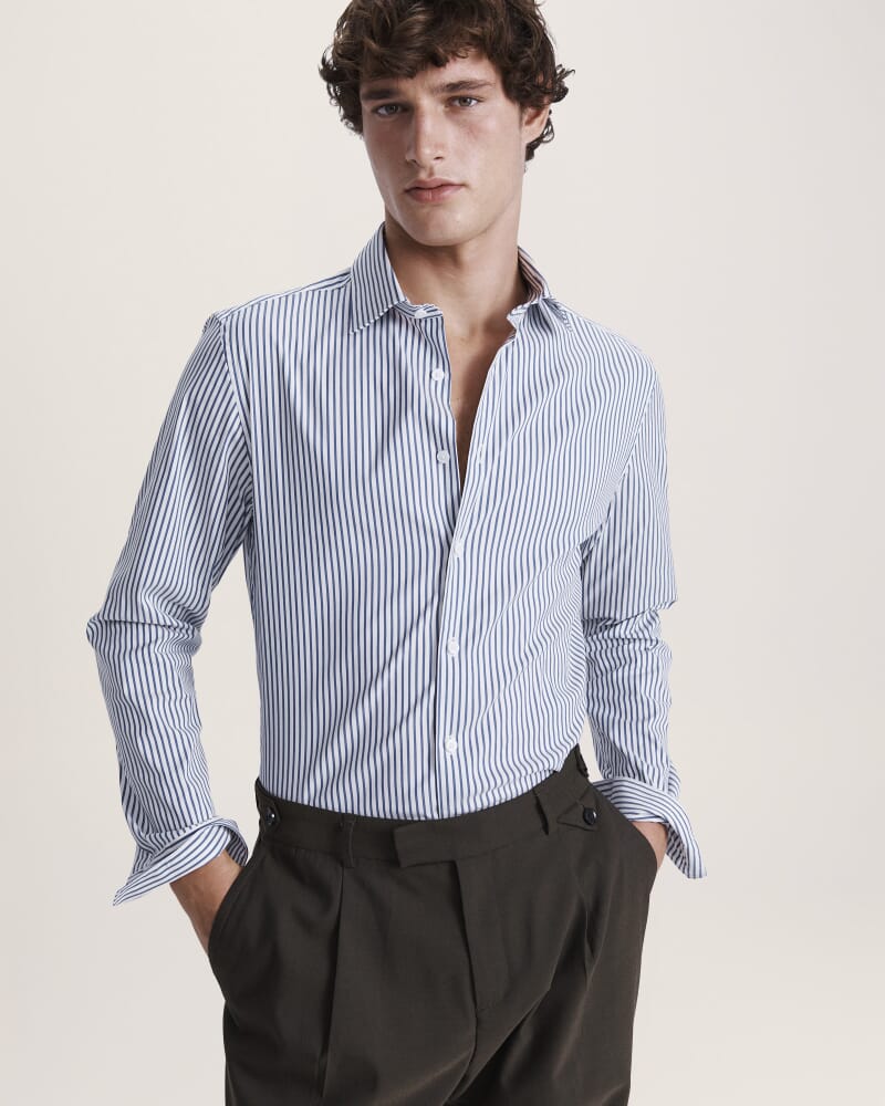 Calvin Long Sleeve Slim Stripe Shirt in NAVY/WHITE