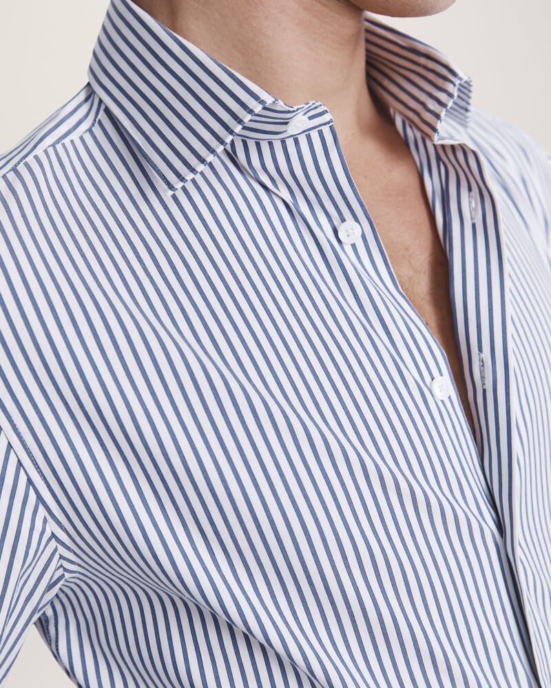 Calvin Long Sleeve Slim Stripe Shirt in NAVY/WHITE