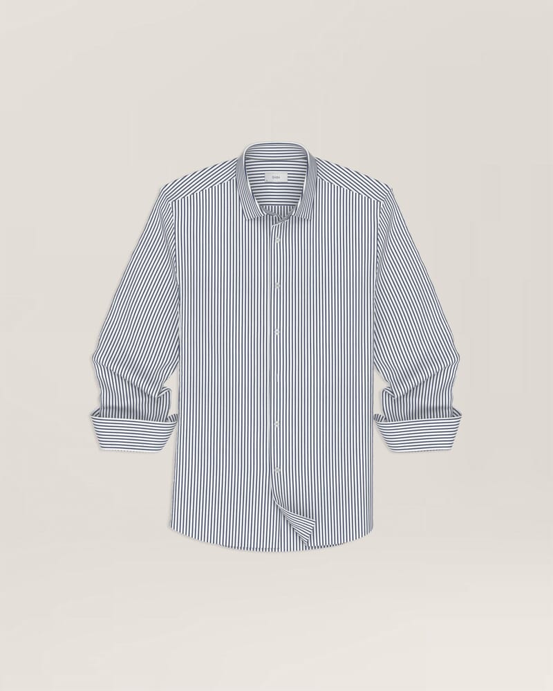 Calvin Long Sleeve Slim Stripe Shirt in NAVY/WHITE