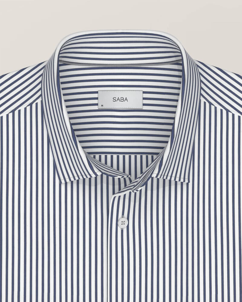 Calvin Long Sleeve Slim Stripe Shirt in NAVY/WHITE