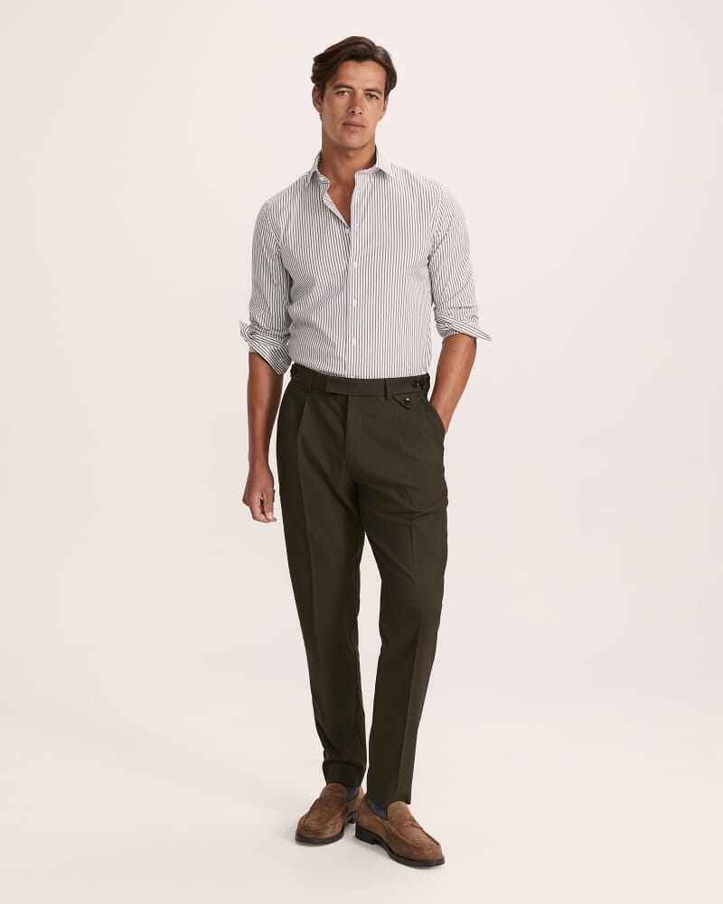 Calvin Long Sleeve Slim Stripe Shirt in PETROL