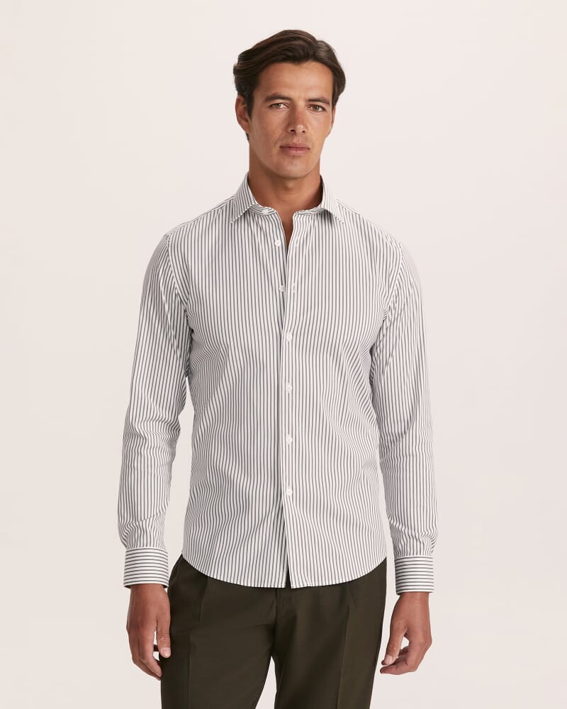 Calvin Long Sleeve Slim Stripe Shirt in PETROL