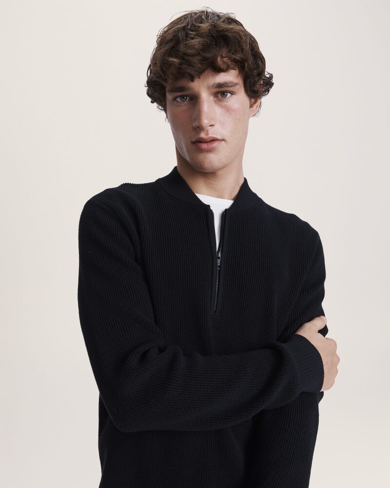 Angus Quarter Zip Knit in BLACK