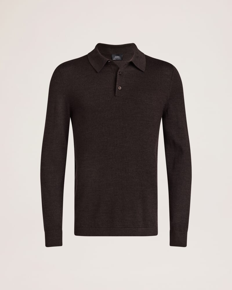 Franklin Merino Wool Long Sleeve Polo in ESPRESSO