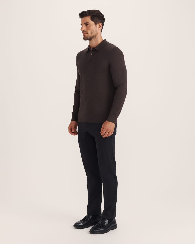 Franklin Merino Wool Long Sleeve Polo in ESPRESSO
